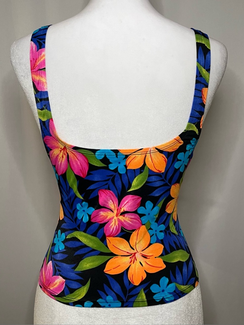 90’s Y2K Vintage Catalina Tropical Floral Print Tankini Swim Top Neon Women’s M - Picture 4 of 5